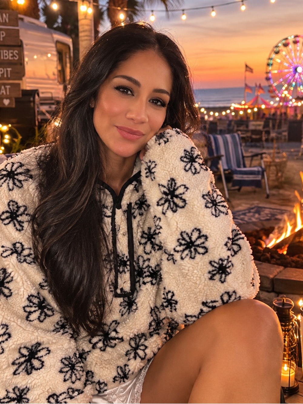 Parke Cozy Floral Fleece Sherpa Pullover Sweater